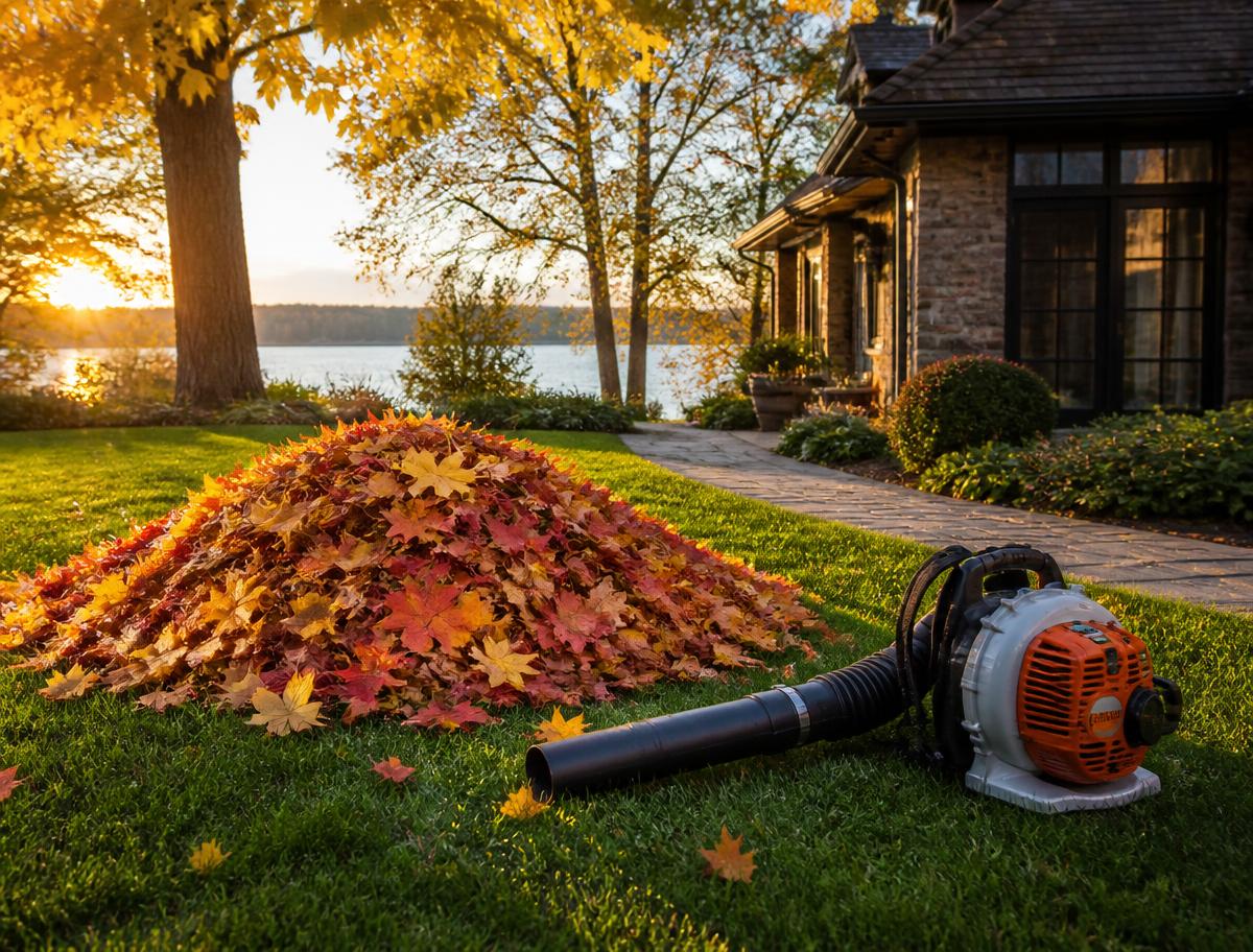 Fall leaf removal and seasonal cleanup on a Minnesota property
