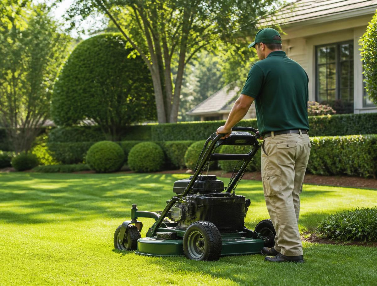 Precision mowing producing clean stripes across a maintained lawn